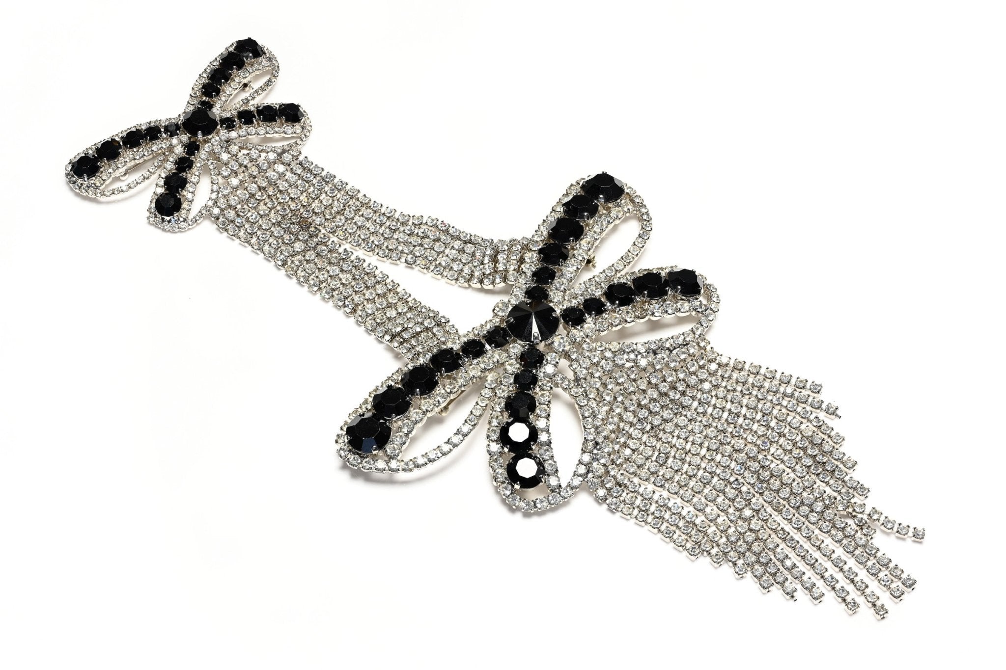 Vintage Butler & Wilson Belle Epoque Style Large Black Crystal Convertible Bow Tassel Brooch
