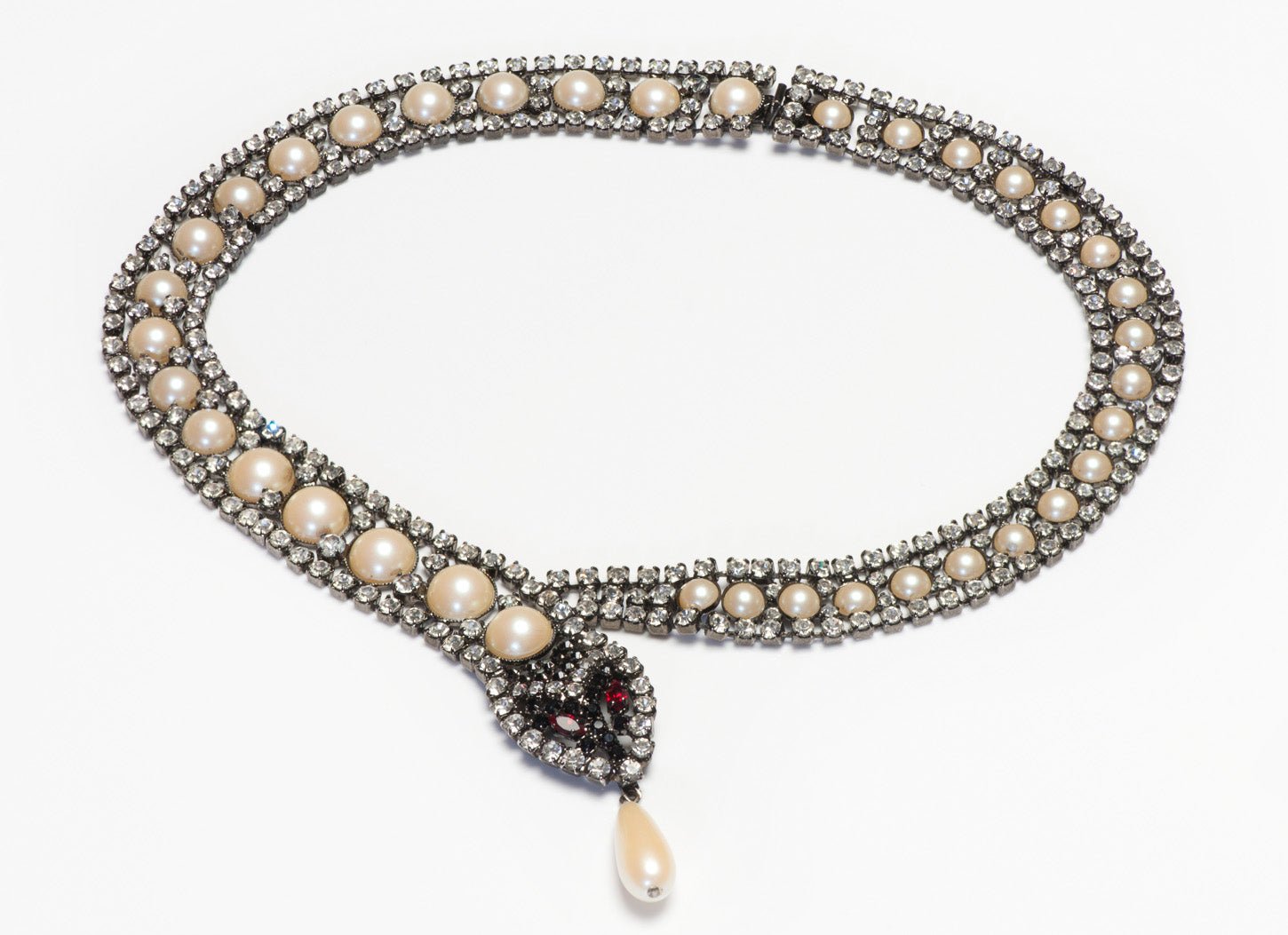 Vintage Butler & Wilson Crystal Faux Pearl Snake Collar Necklace