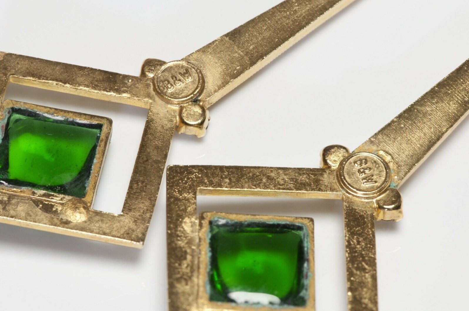 Vintage Butler & Wilson Long Green Poured Glass Crystal Earrings