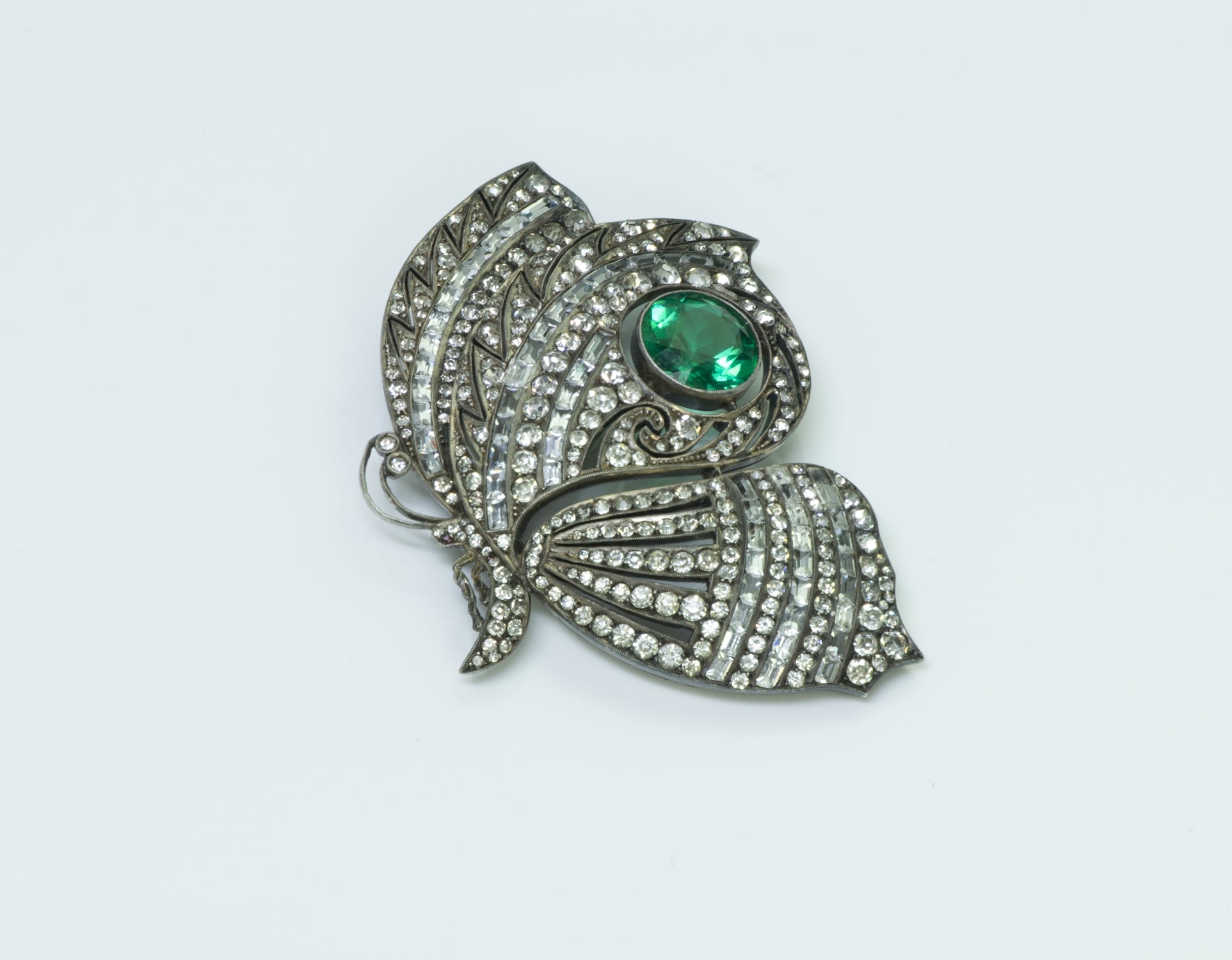 Vintage Butterfly Silver and Crystal Brooch