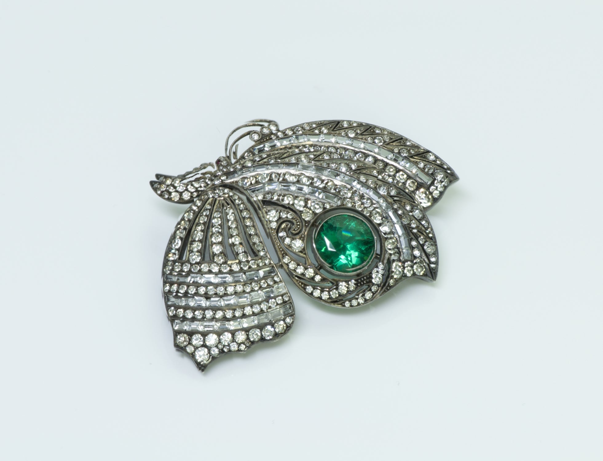 Vintage Butterfly Silver and Crystal Brooch