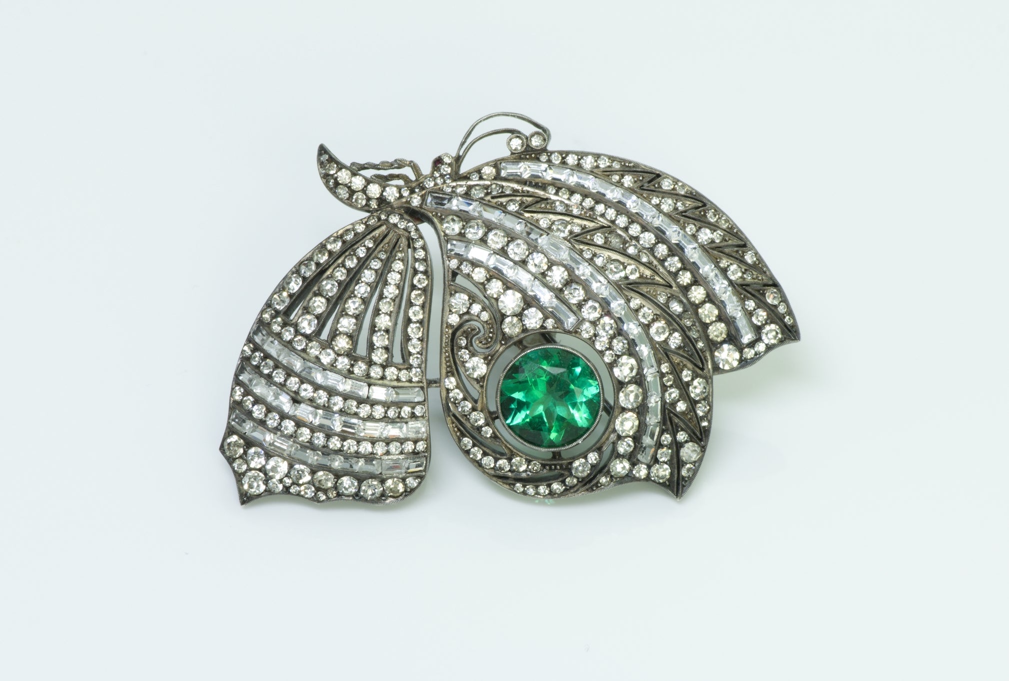 Vintage Butterfly Silver and Crystal Brooch