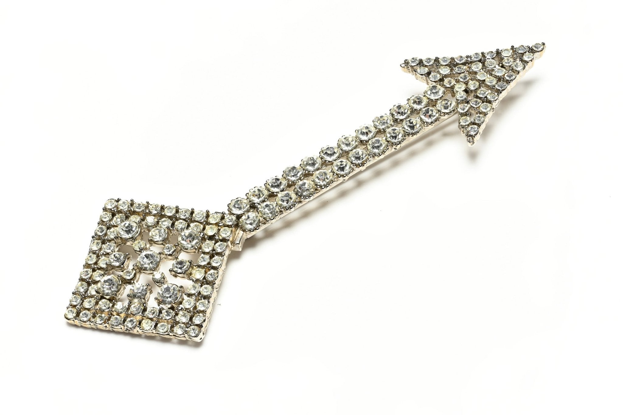 Vintage Cadoro Silver Tone Crystal Arrow Brooch