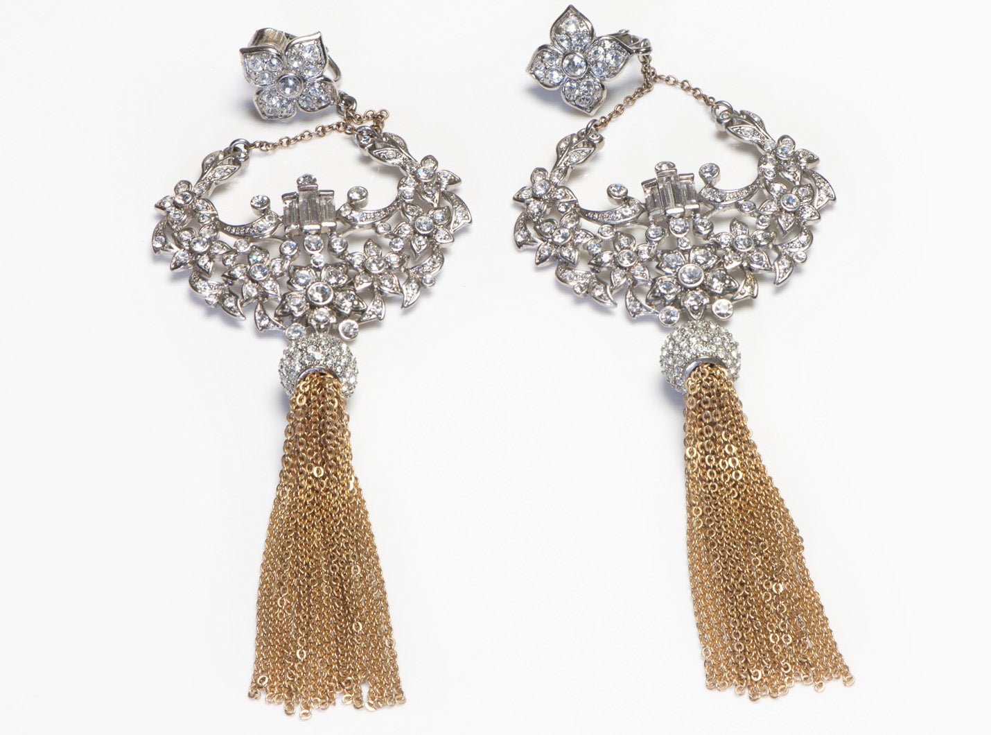 Vintage Carolee Long Crystal Tassel Earrings