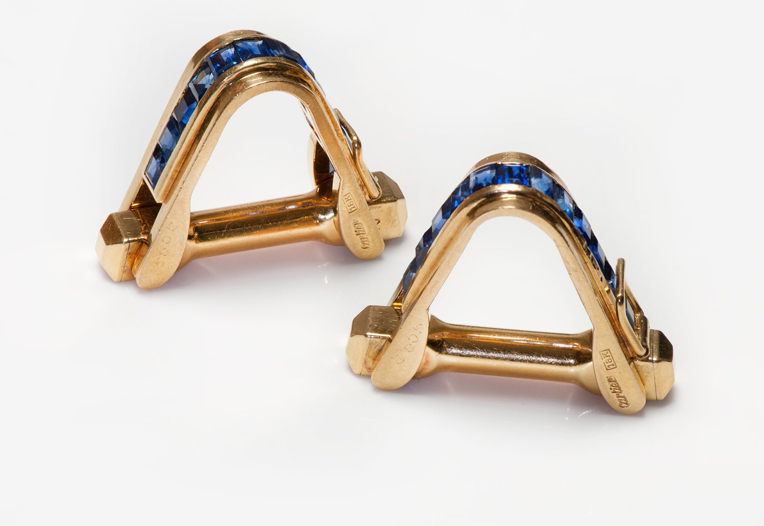 Vintage Cartier 18K Yellow Gold Sapphire Stirrup Cufflinks