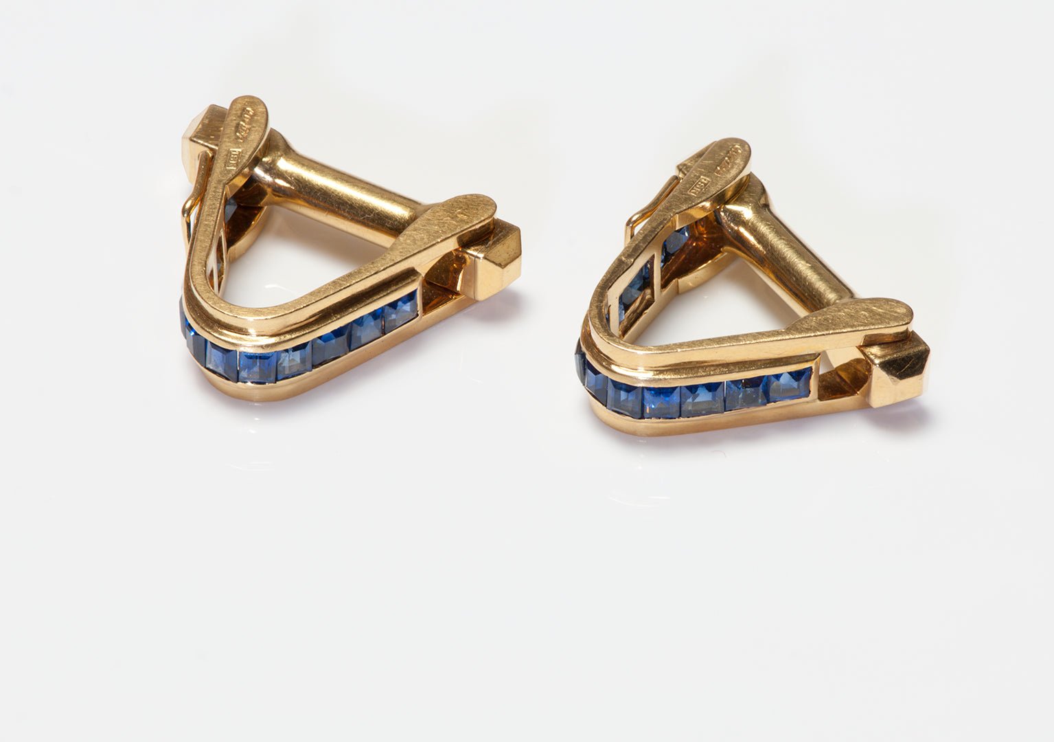 Vintage Cartier 18K Yellow Gold Sapphire Stirrup Cufflinks