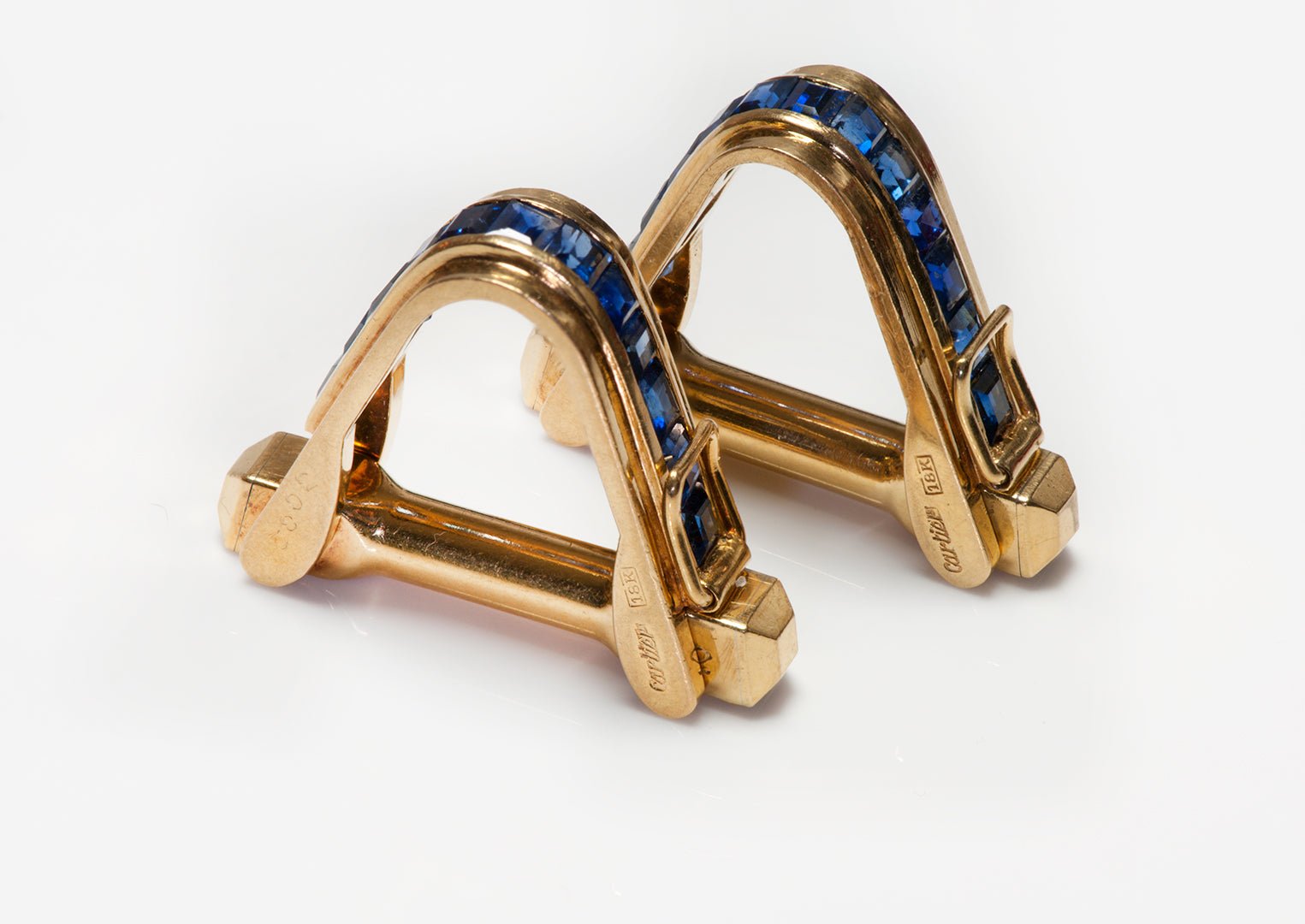 Vintage Cartier 18K Yellow Gold Sapphire Stirrup Cufflinks