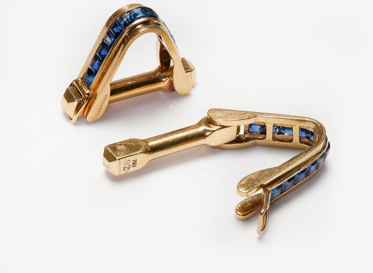 Vintage Cartier 18K Yellow Gold Sapphire Stirrup Cufflinks