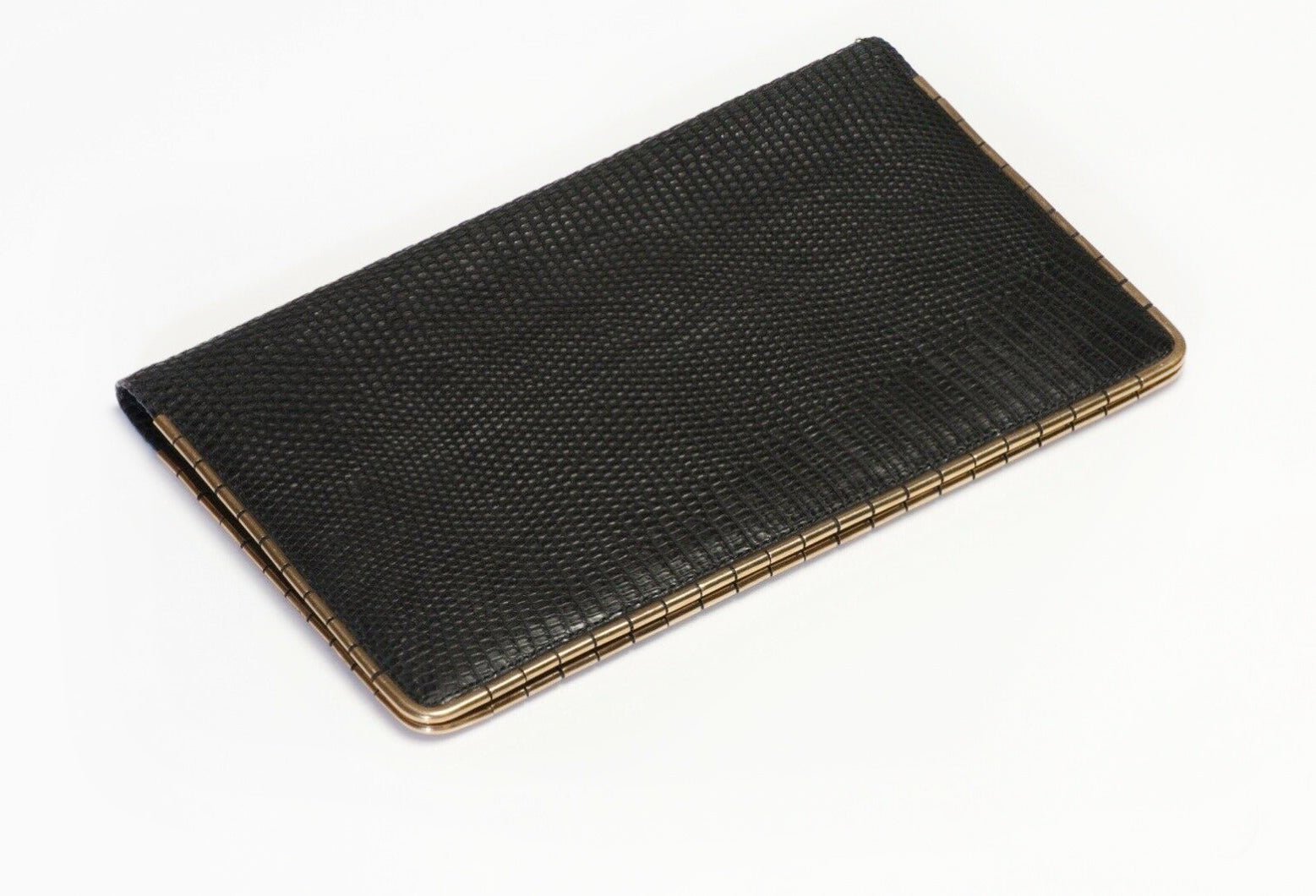 Vintage CARTIER Paris Black Lizard 14k Gold Corners Bifold Wallet