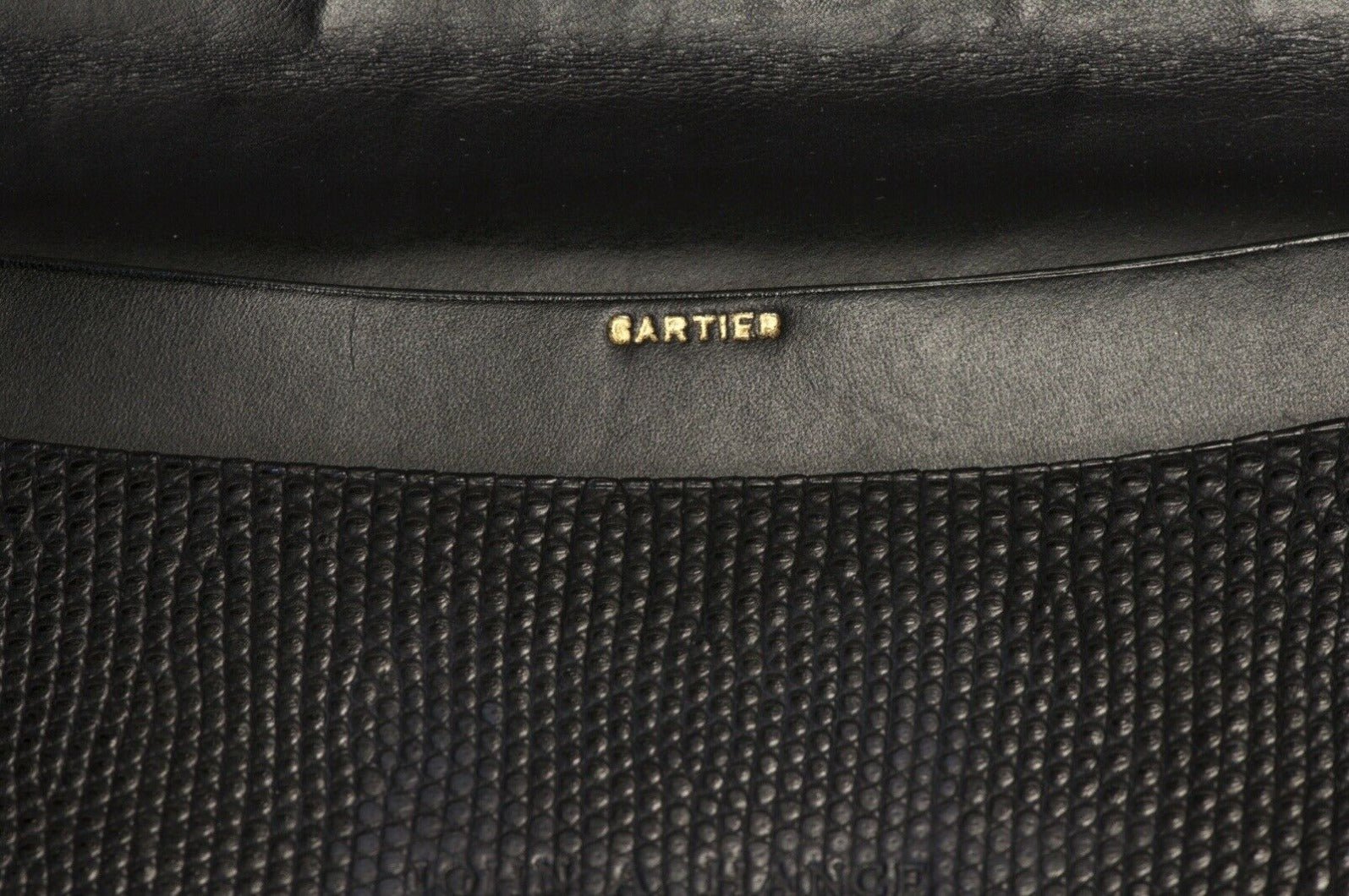 Vintage CARTIER Paris Black Lizard 14k Gold Corners Bifold Wallet