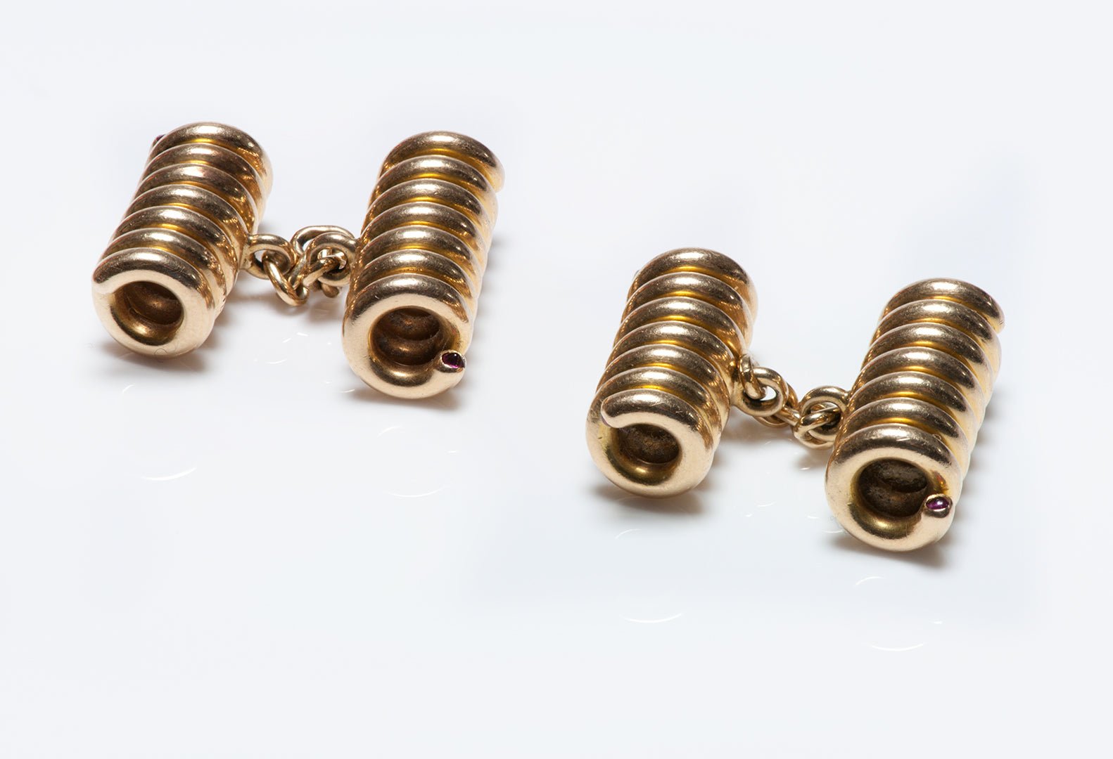 Vintage Cartier Retro 18K Gold Coil & Ruby Cufflinks