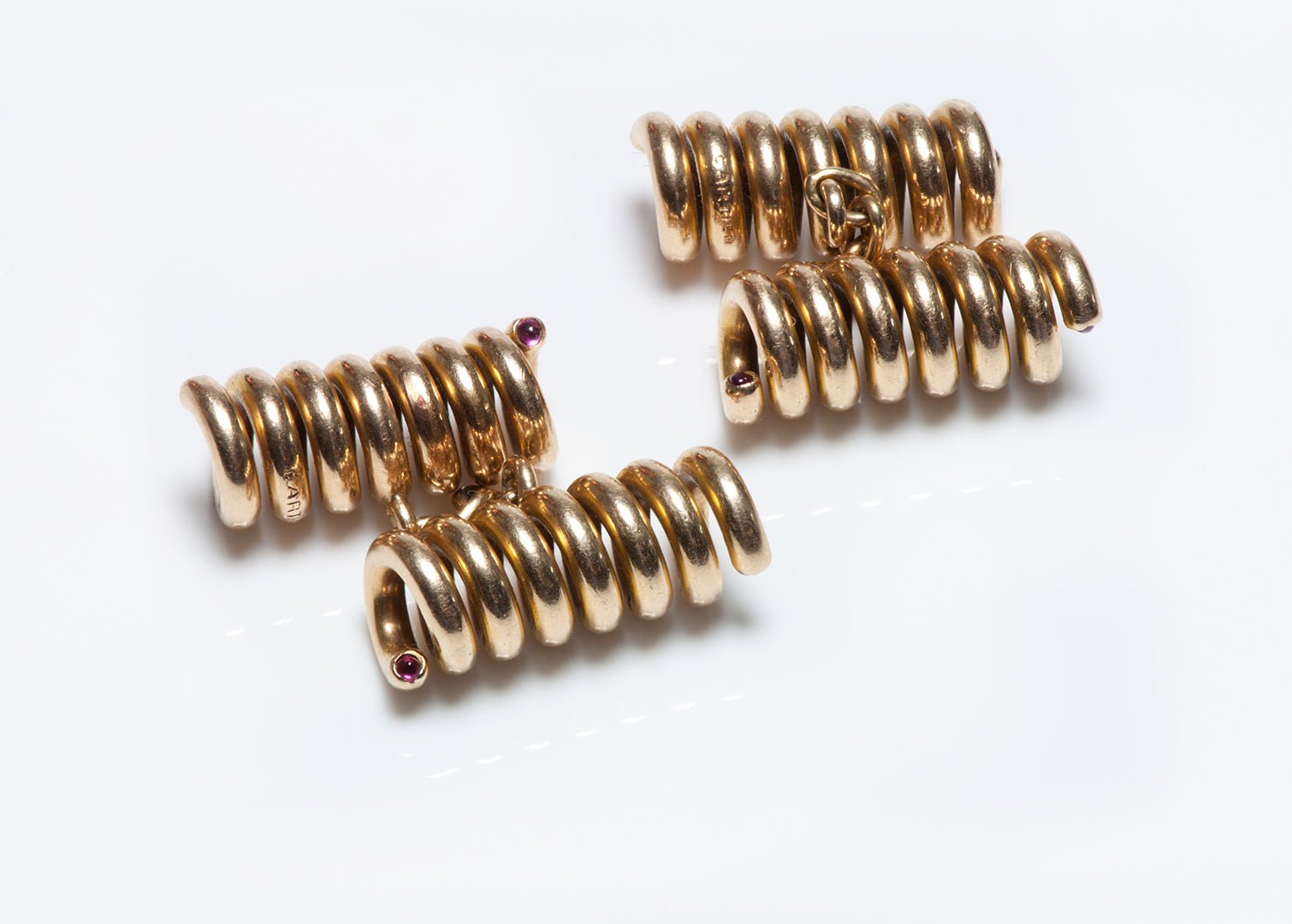 Vintage Cartier Retro 18K Gold Coil & Ruby Cufflinks