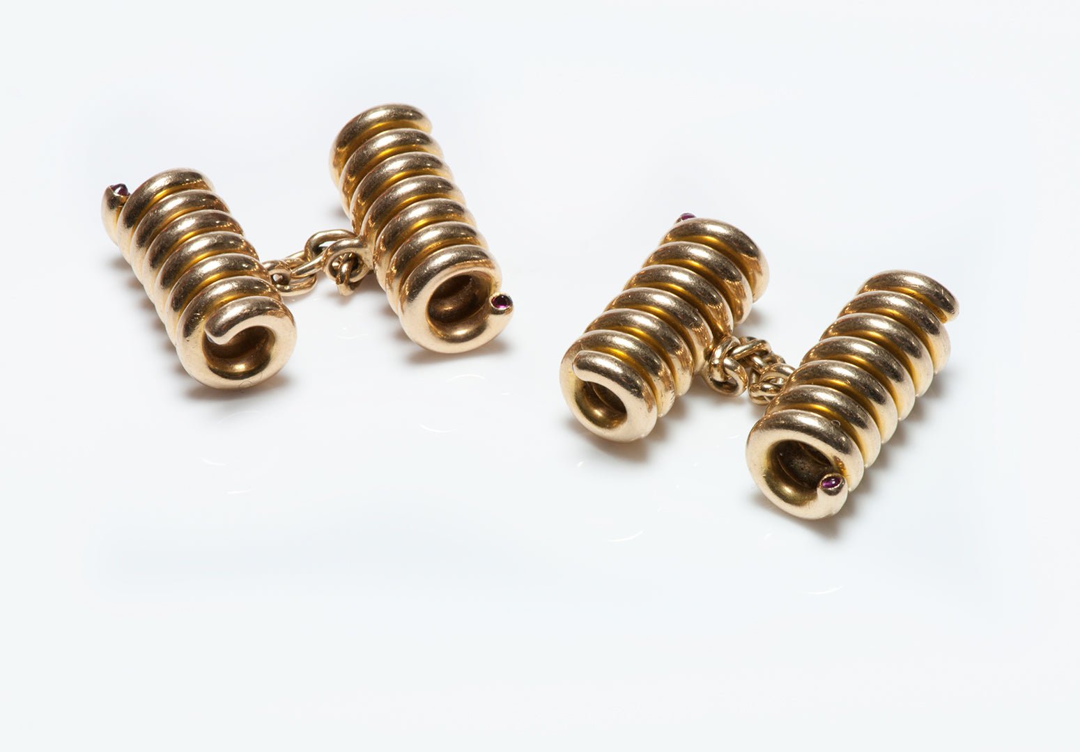 Vintage Cartier Retro 18K Gold Coil & Ruby Cufflinks