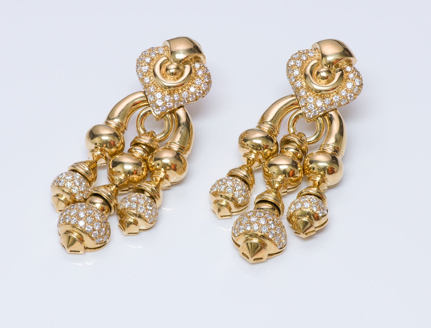 Vintage Chandelier 18K Gold Diamond Earrings