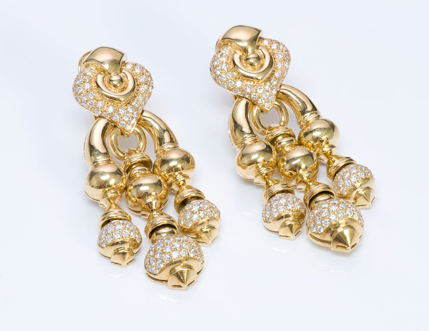 Vintage Chandelier 18K Gold Diamond Earrings