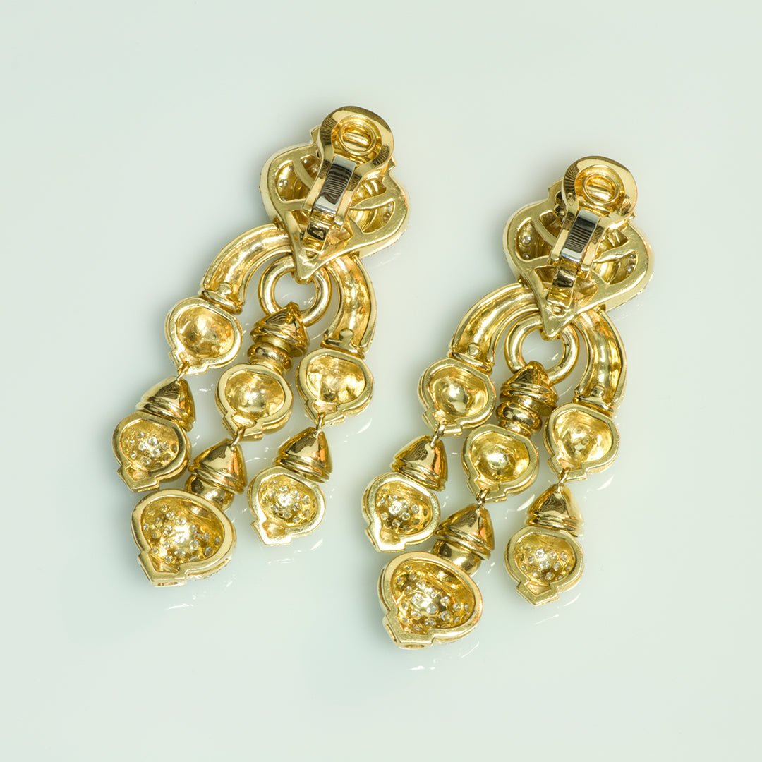 Vintage Chandelier 18K Gold Diamond Earrings