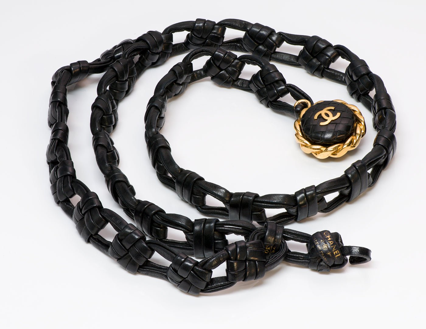 Vintage Chanel CC 1992 Black Woven Leather Chain Belt