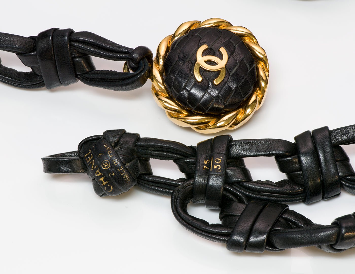 Vintage Chanel CC 1992 Black Woven Leather Chain Belt