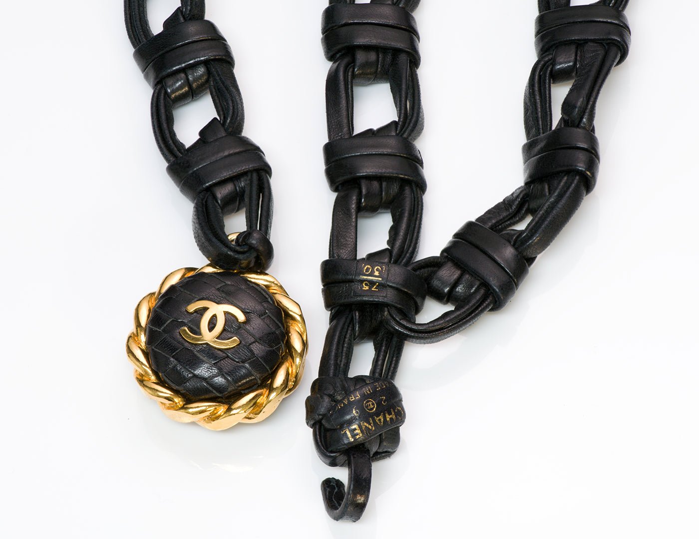 Vintage Chanel CC 1992 Black Woven Leather Chain Belt