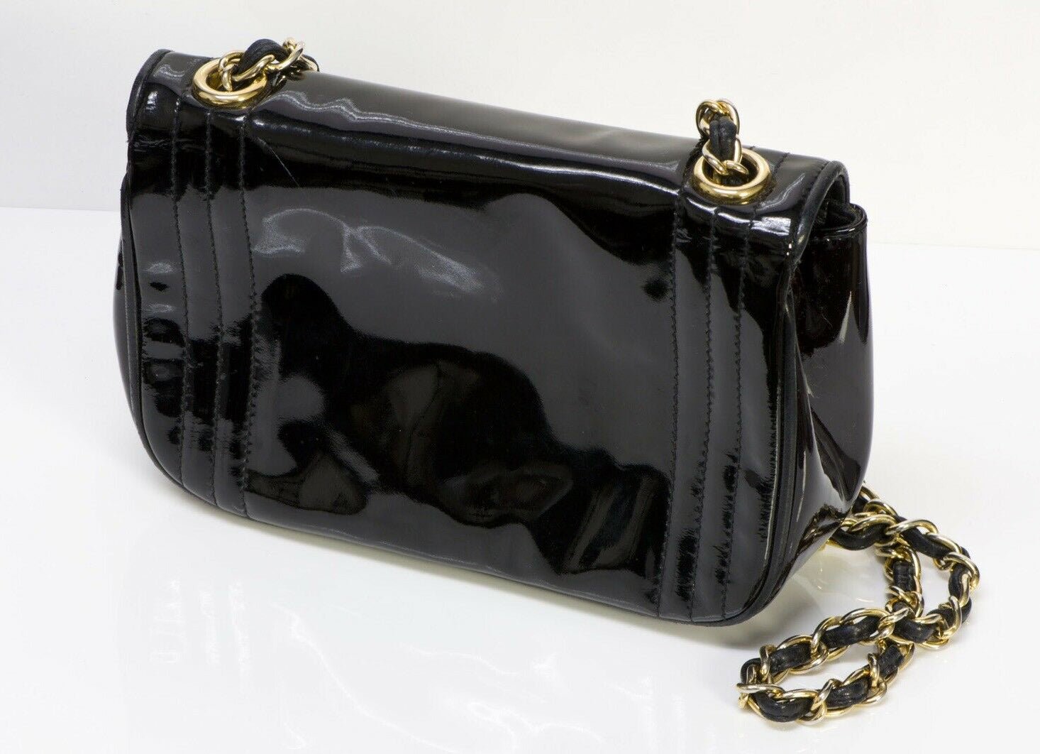 Vintage CHANEL CC Black Patent Leather Mini Crossbody Bag