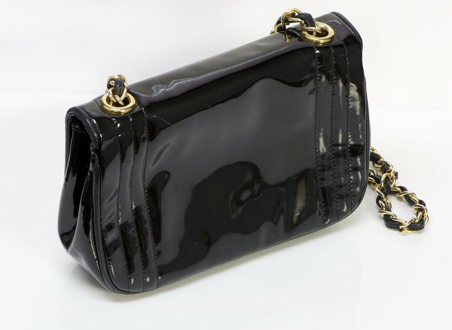 Vintage CHANEL CC Black Patent Leather Mini Crossbody Bag