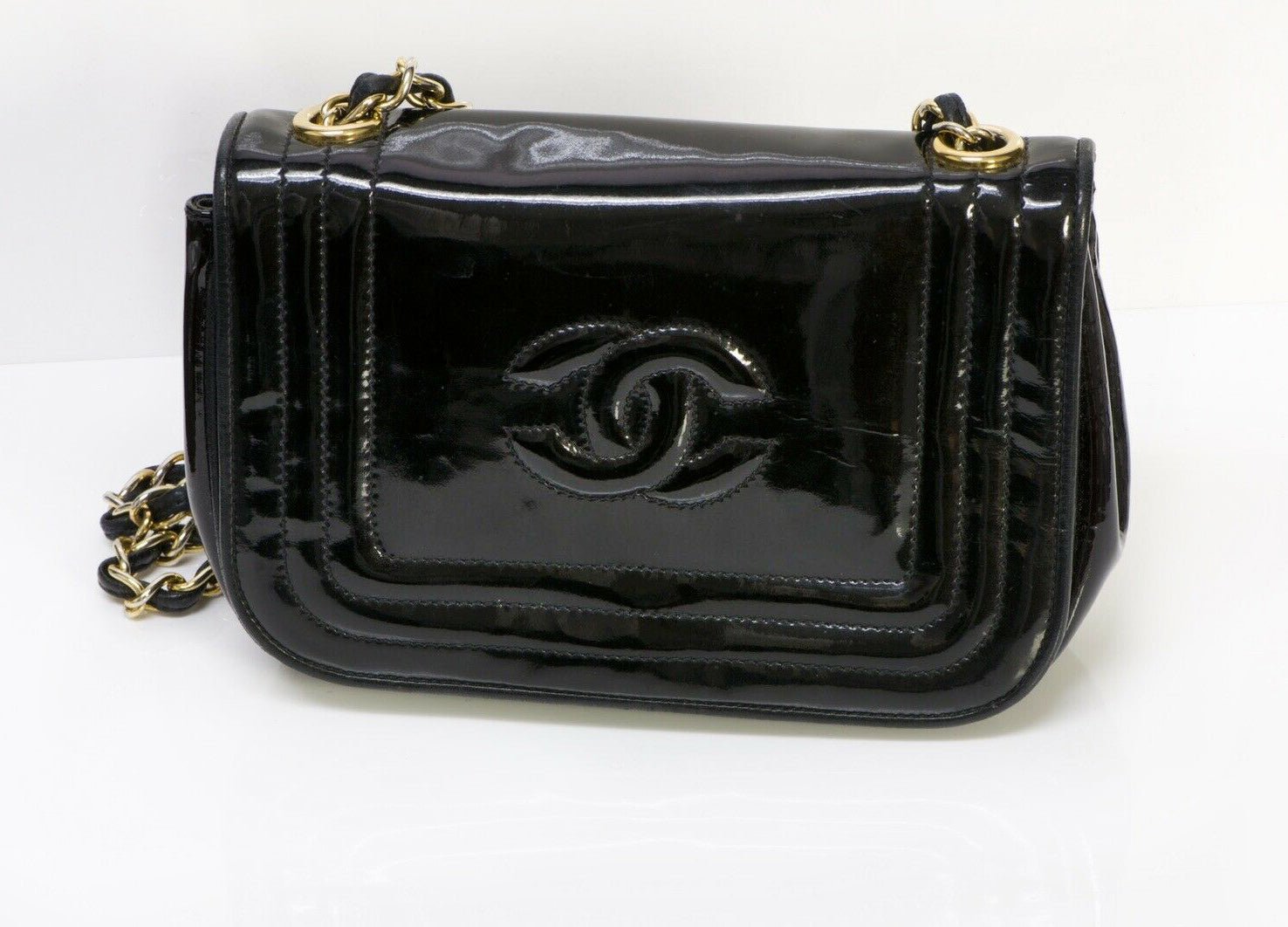 Vintage CHANEL CC Black Patent Leather Mini Crossbody Bag