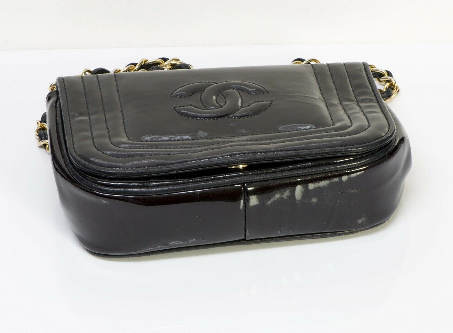Vintage CHANEL CC Black Patent Leather Mini Crossbody Bag