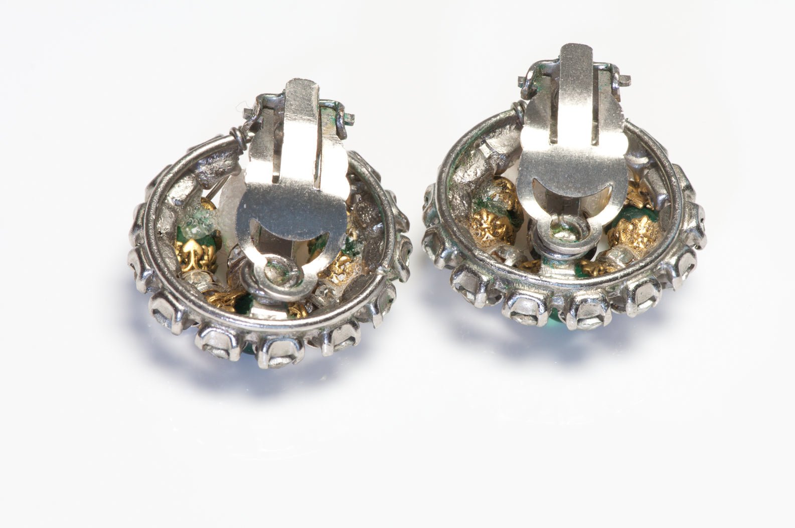 Vintage Chanel Maison Gripoix Green Glass Beads Baroque Style Pearl Earrings