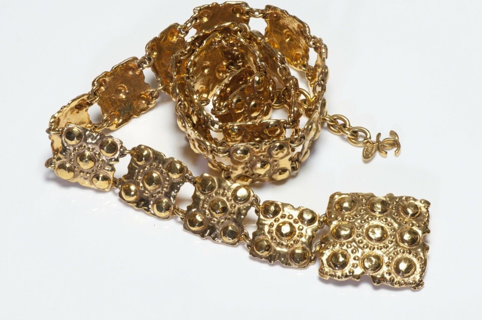 Vintage CHANEL Paris 1980’s CC Hammered Metal Chain Belt