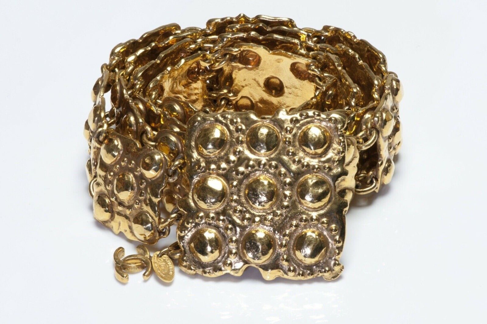 Vintage CHANEL Paris 1980’s CC Hammered Metal Chain Belt