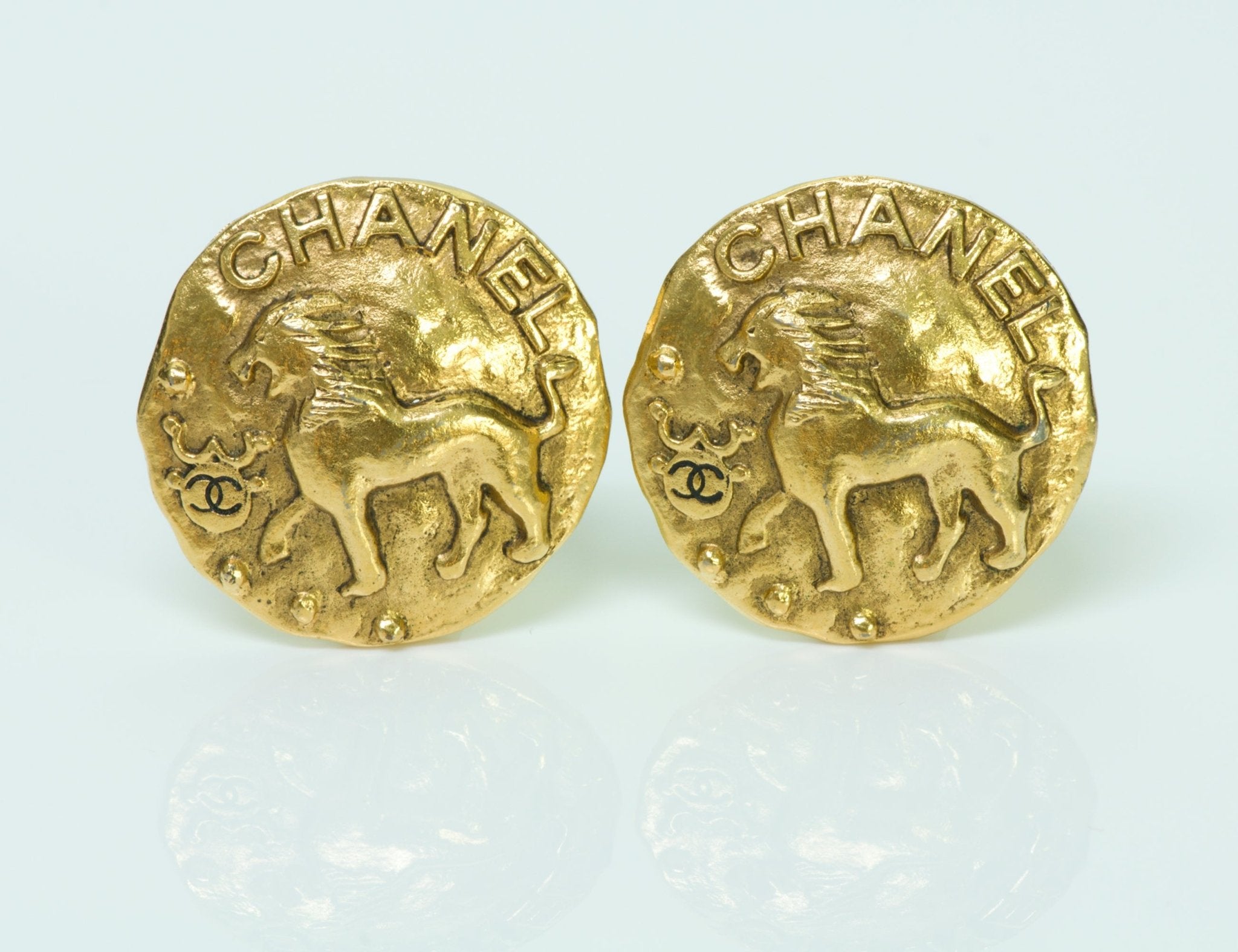 Vintage Chanel Paris 1980's CC Lion Coin Earrings