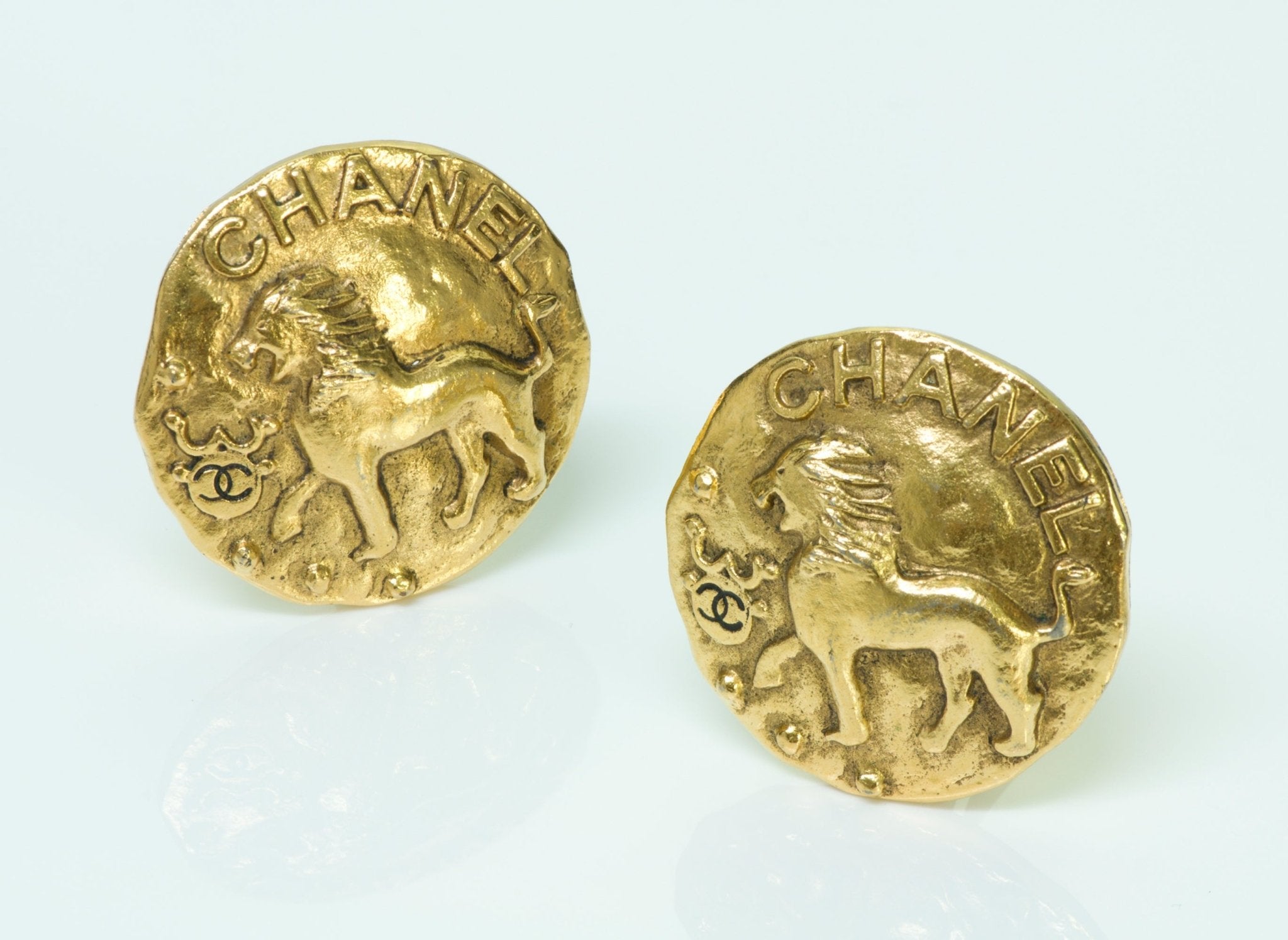 Vintage Chanel Paris 1980's CC Lion Coin Earrings