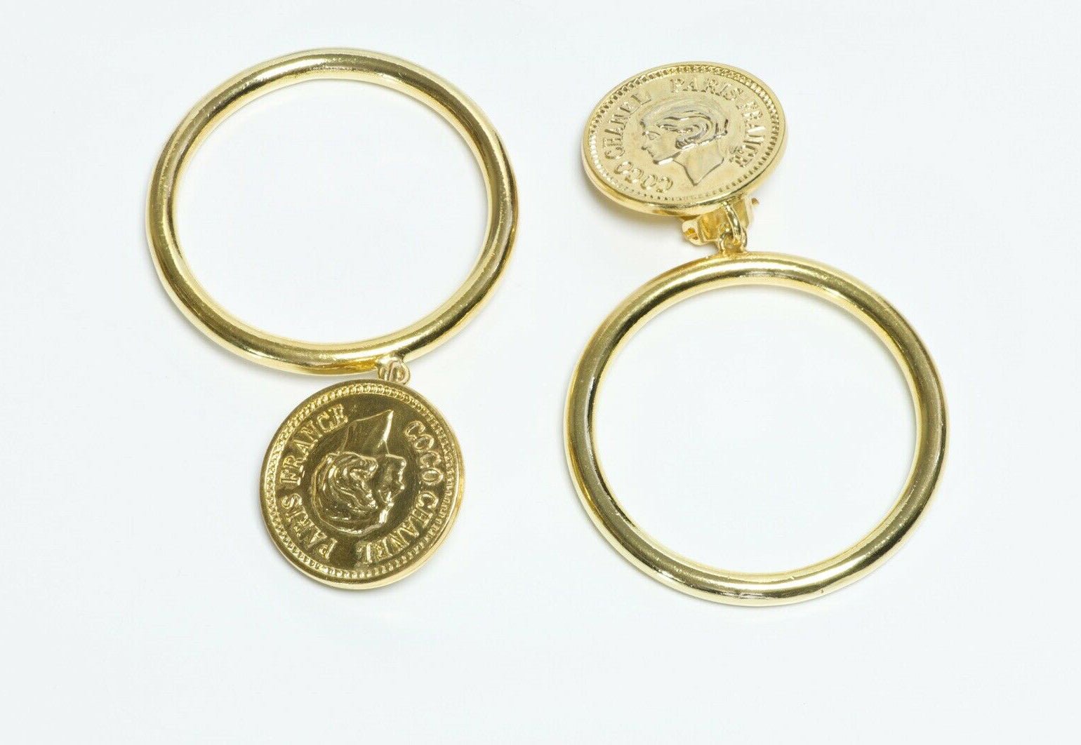 Vintage CHANEL Paris 1980’s Coco Mademoiselle Coin Hoop Earrings