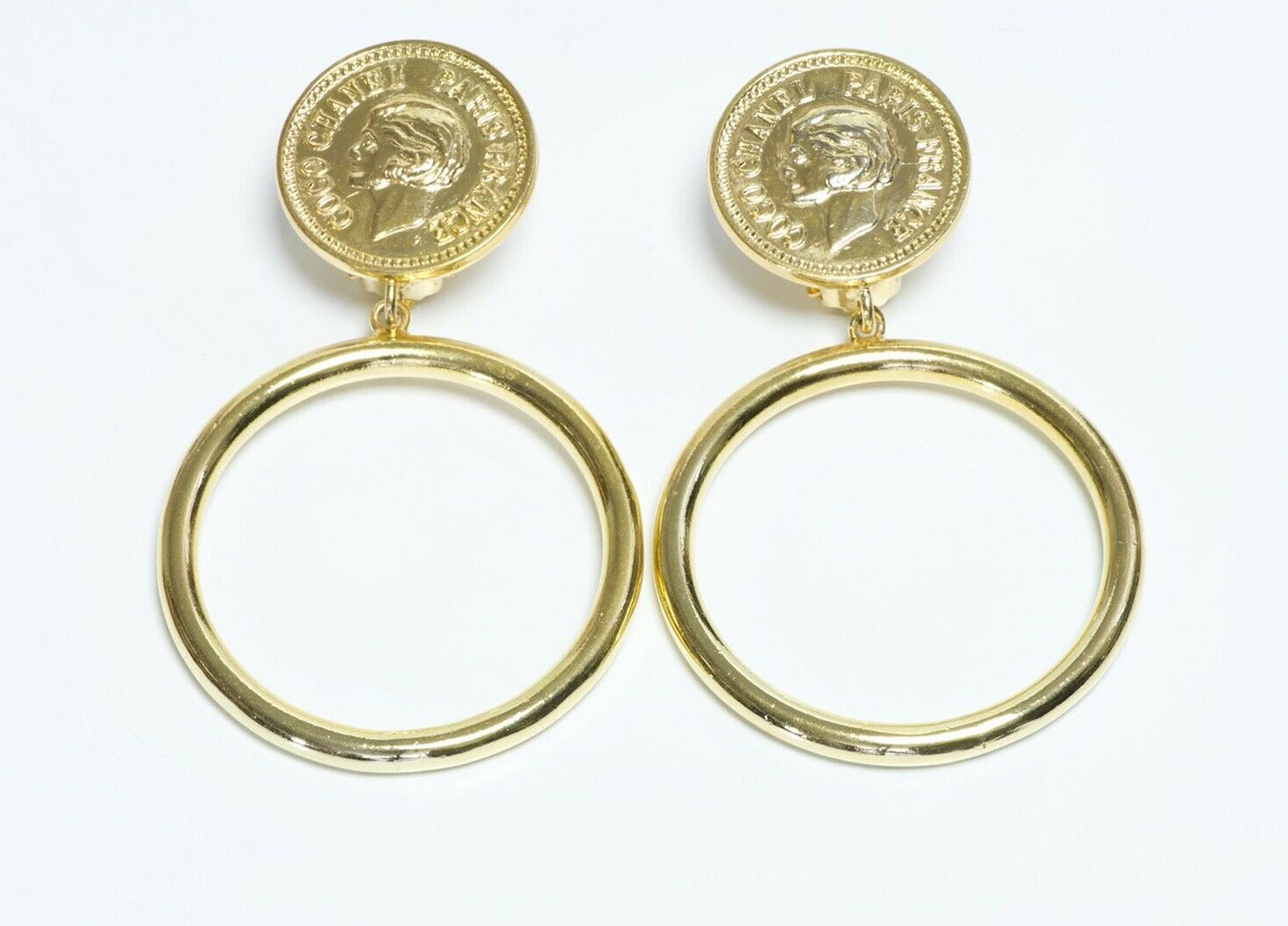 Vintage CHANEL Paris 1980’s Coco Mademoiselle Coin Hoop Earrings