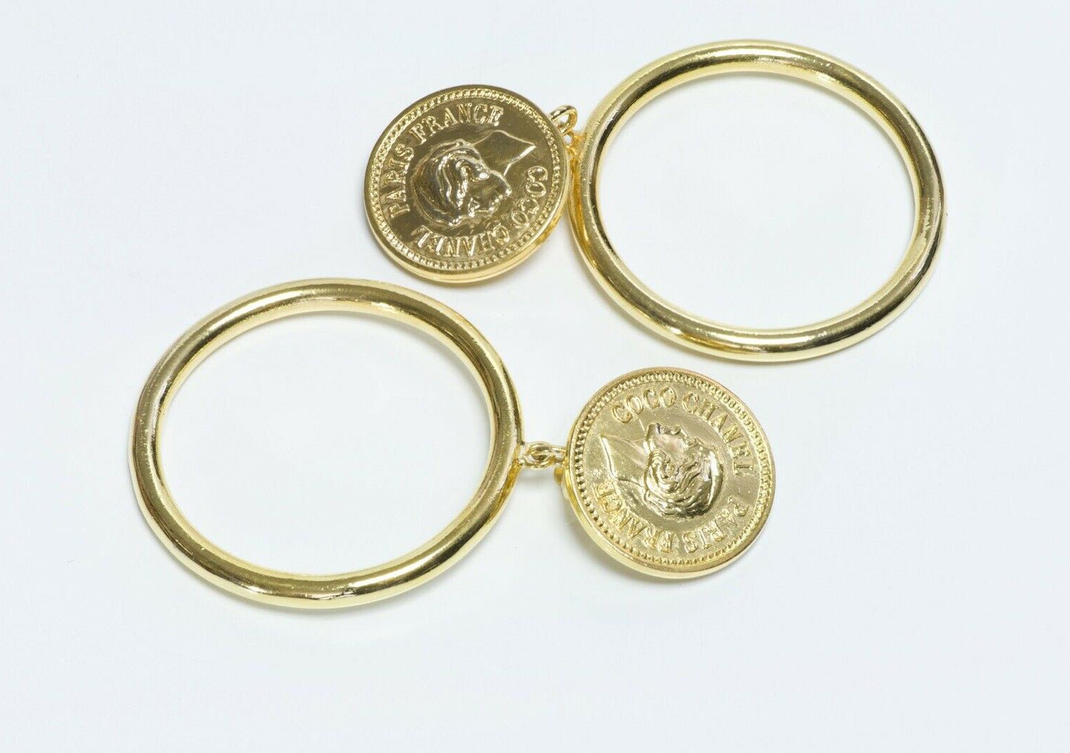 Vintage CHANEL Paris 1980’s Coco Mademoiselle Coin Hoop Earrings