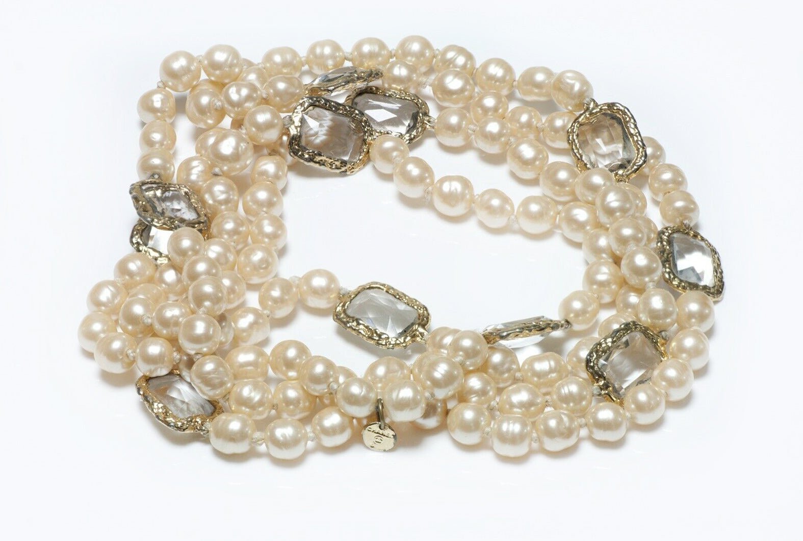 Vintage CHANEL Paris 1981 Pearl Crystal Chiclet Sautoir Necklace