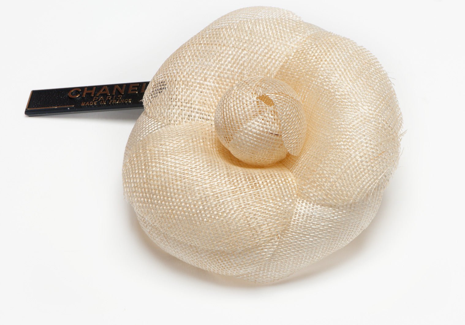 Vintage Chanel Paris Beige Linen Camellia Flower Brooch
