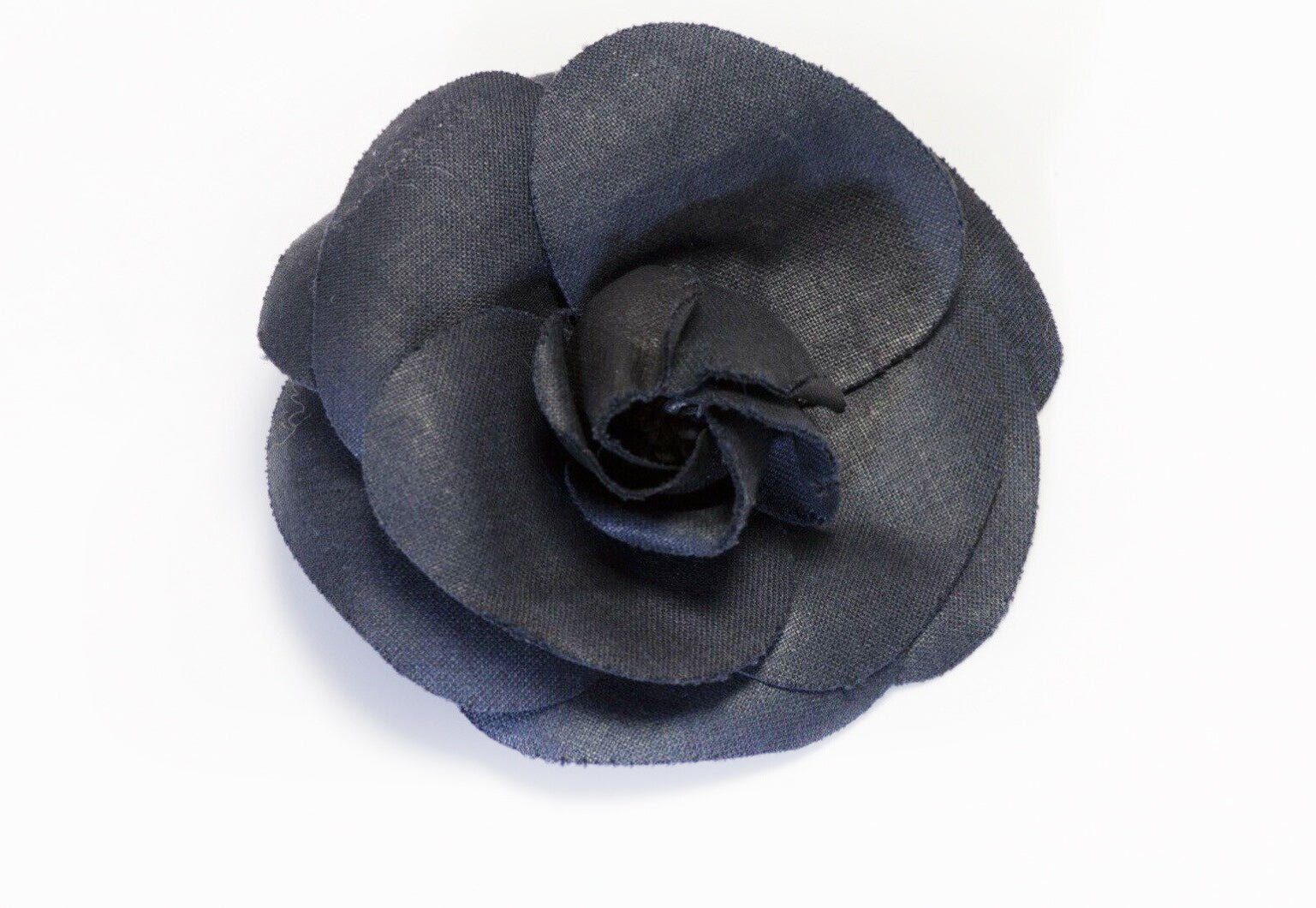Vintage CHANEL Paris Black Satin Camellia Flower Brooch