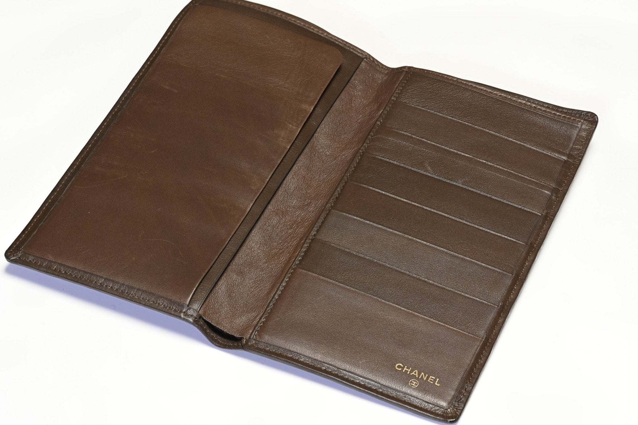 Vintage Chanel Paris Brown Quilted Leather Bifold Long Wallet