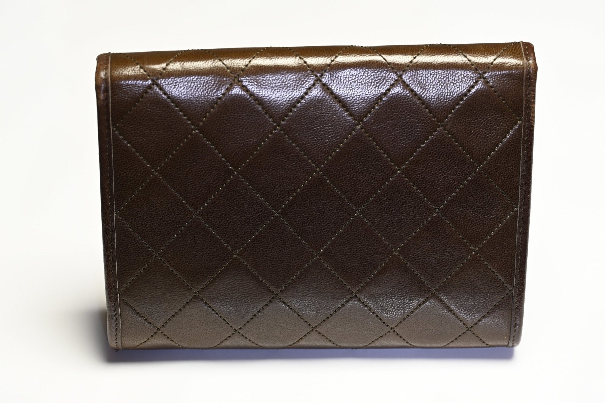 Vintage Chanel Paris Brown Quilted Leather CC Mini Flap Clutch Crossbody Bag