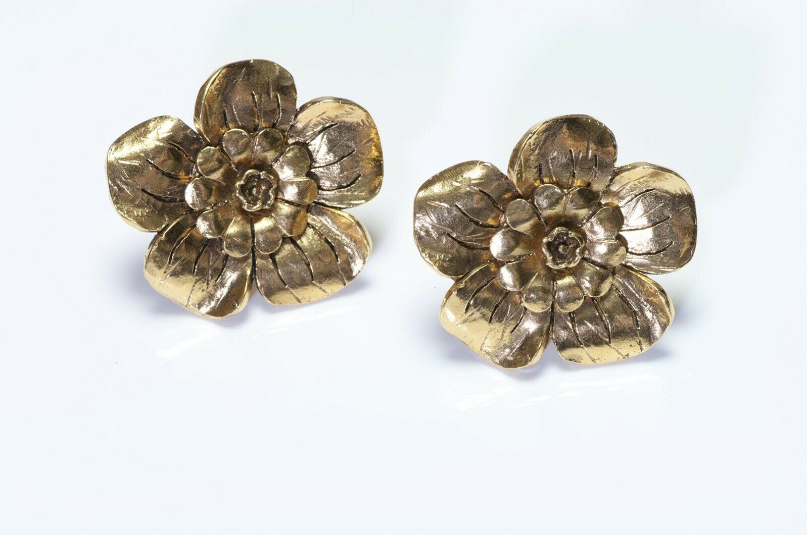 Vintage CHANEL Paris Camellia Flower Earrings