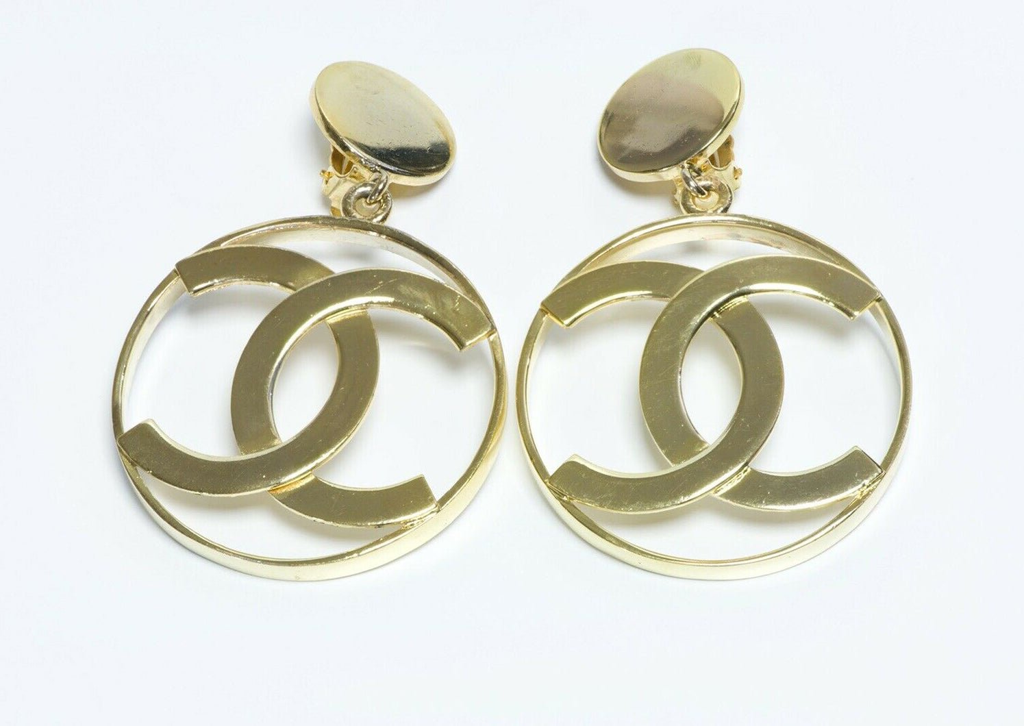 Vintage CHANEL Paris CC Large Logo Hoop Earrings