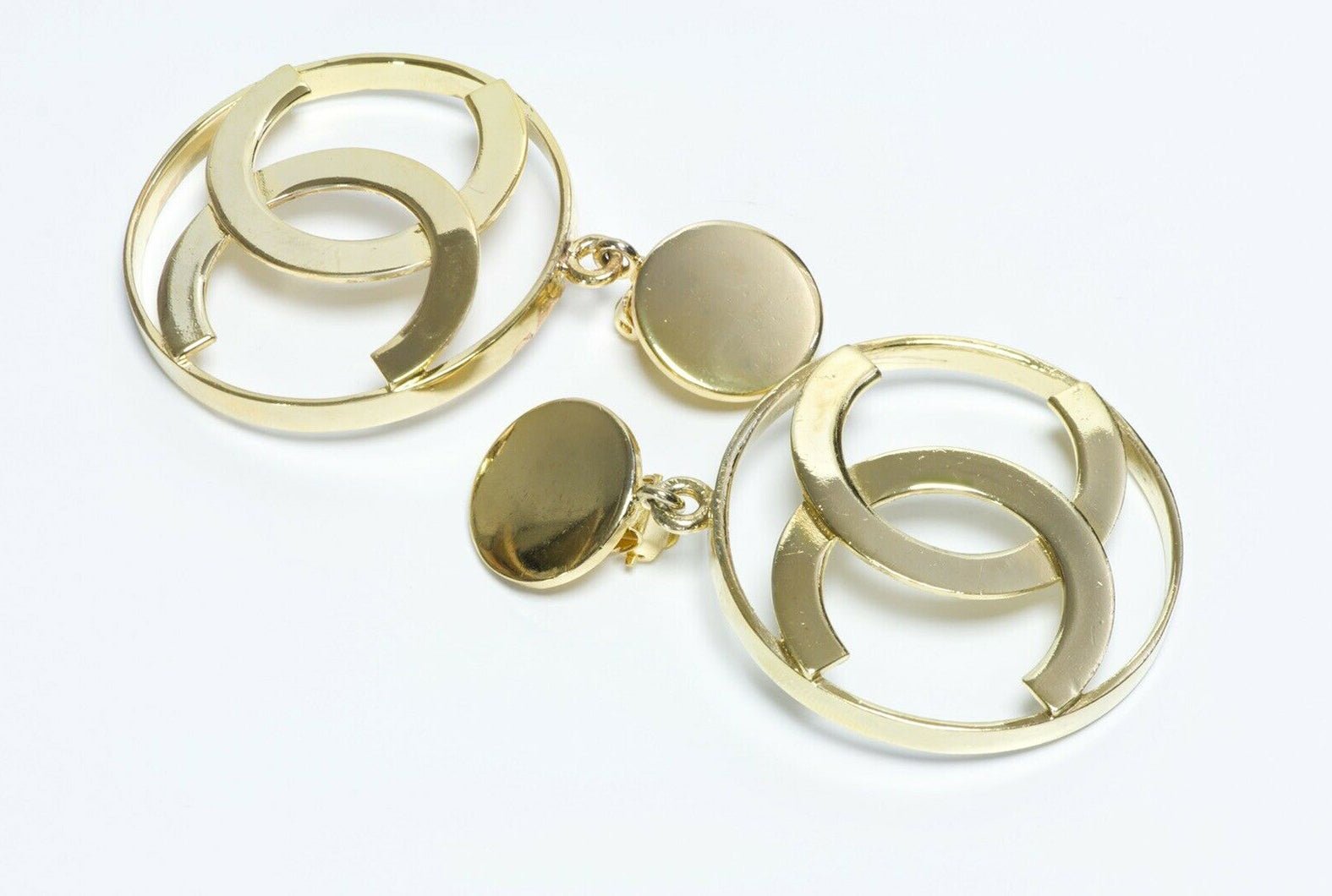 Vintage CHANEL Paris CC Large Logo Hoop Earrings