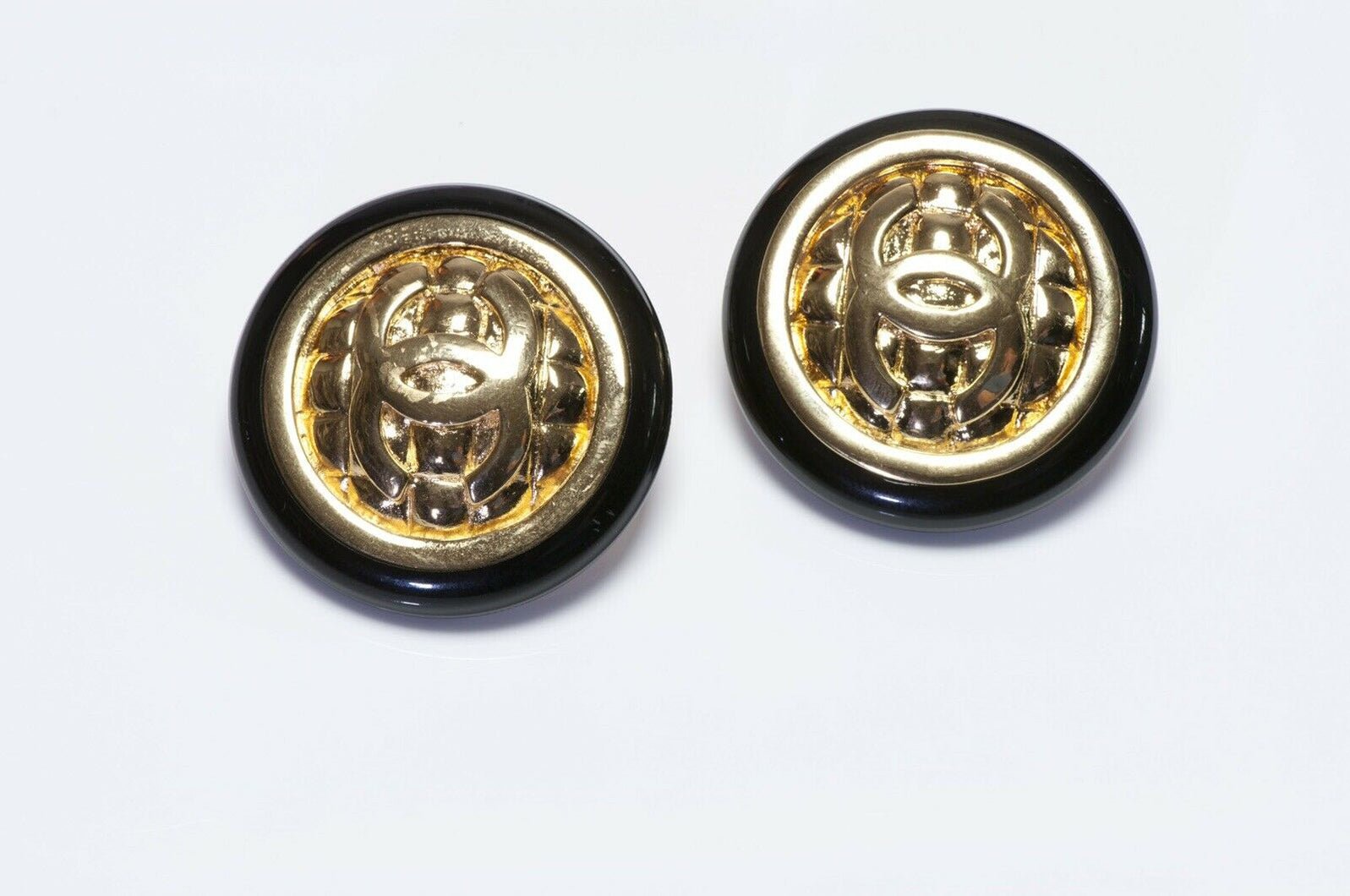 Vintage CHANEL Paris CC Quilted Black Earrings