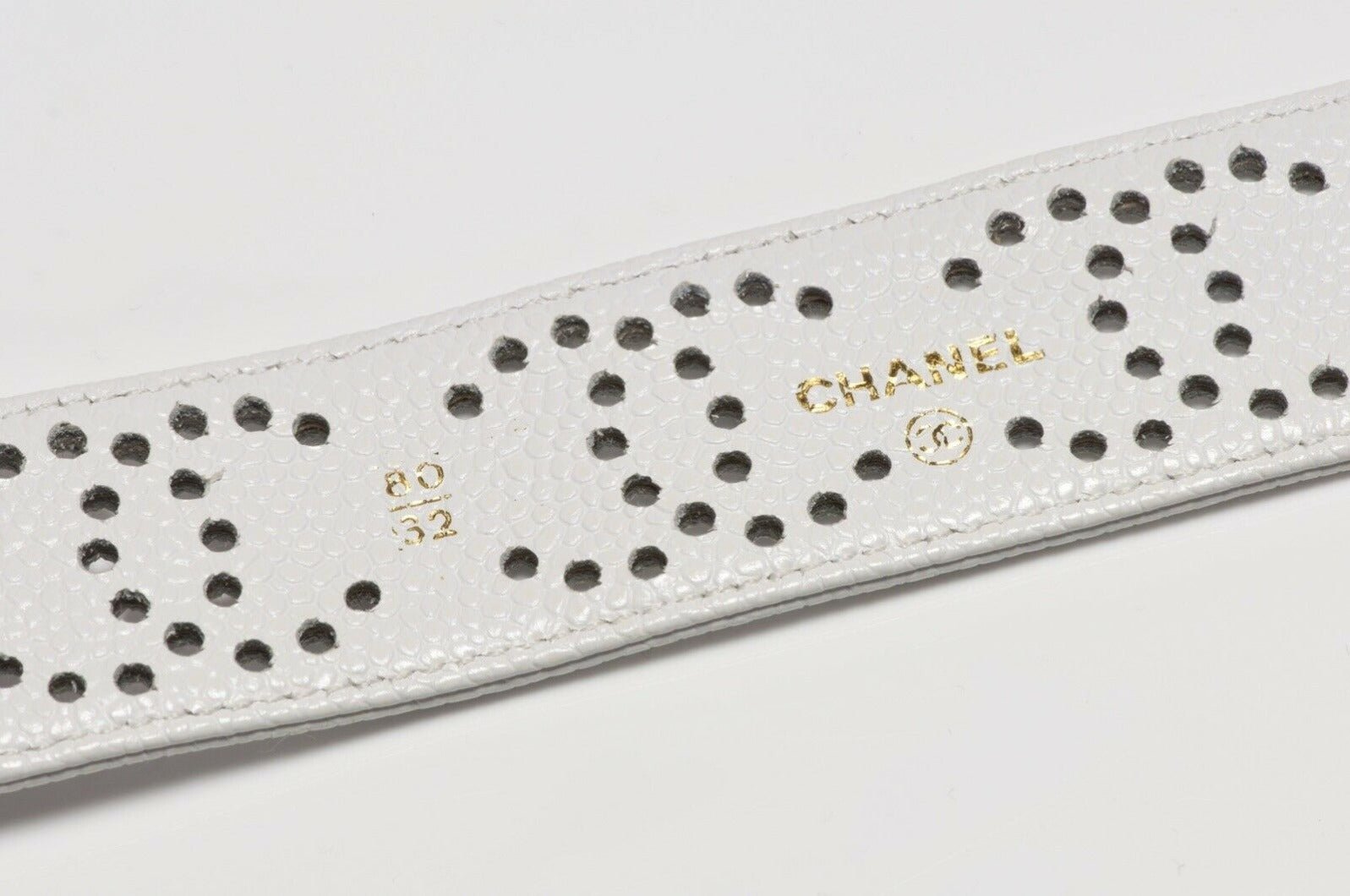 Vintage CHANEL Paris CC White Perforated Leather Women’s Belt