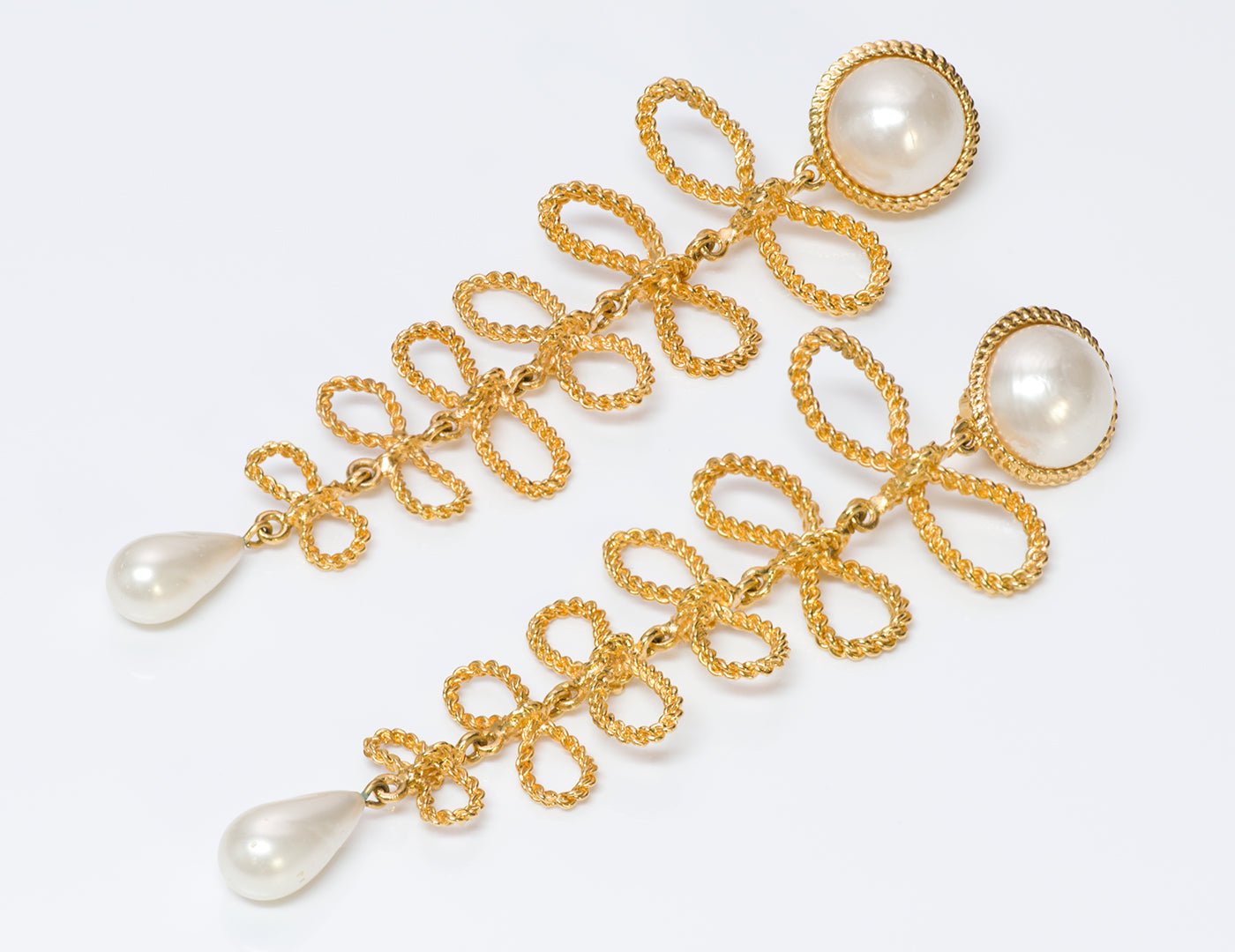 Vintage Chanel Paris Extra Long Bow Pearl Earrings
