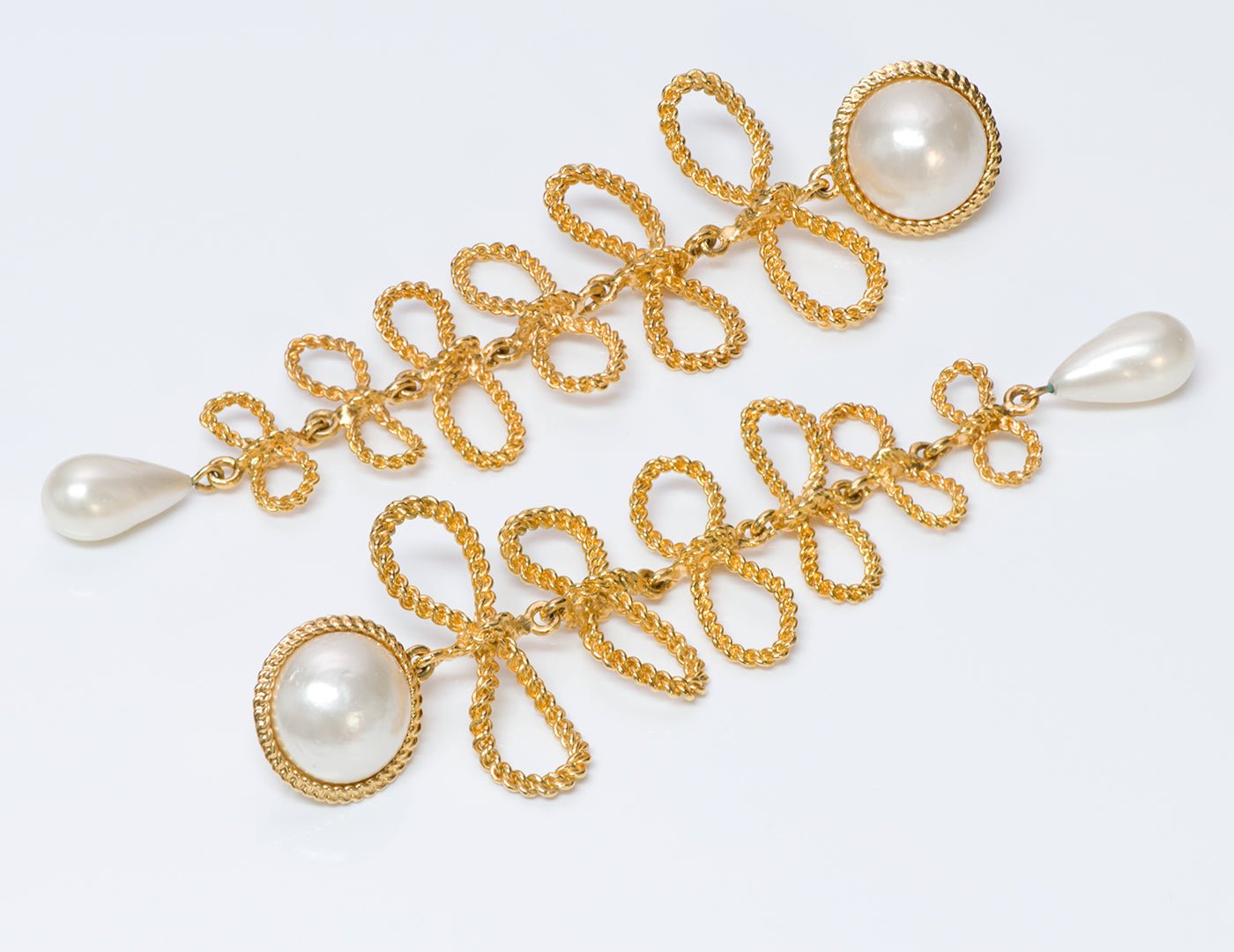 Vintage Chanel Paris Extra Long Bow Pearl Earrings