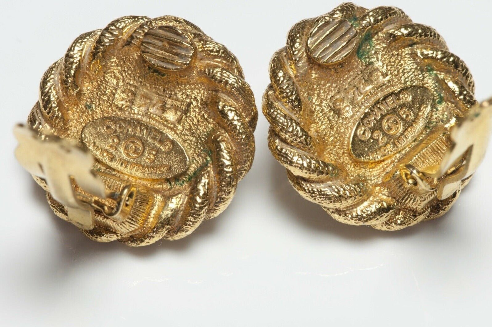 Vintage CHANEL Paris Gold Plated Faux Pearl Camellia Flower Earrings