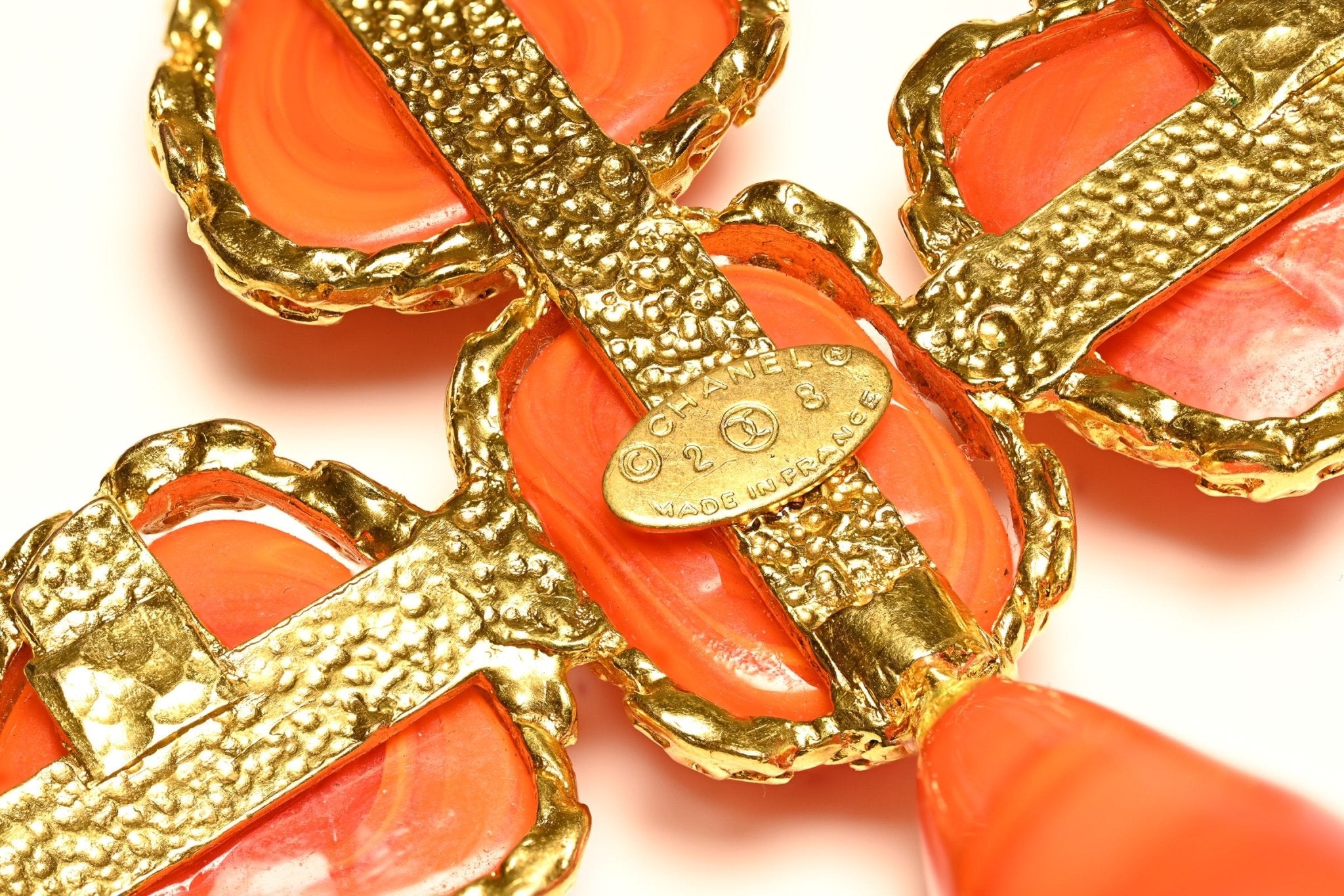 Vintage Chanel Paris Maison Gripoix Orange Red Glass Collection 28 Cross Necklace