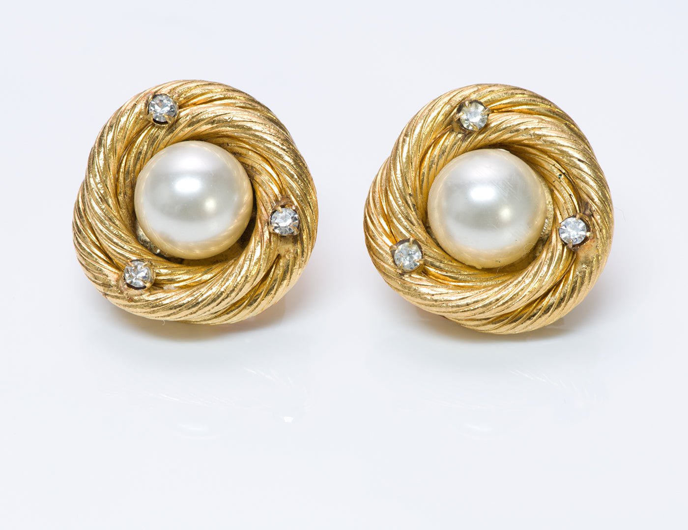 Vintage Chanel Paris Pearl Crystal Earrings